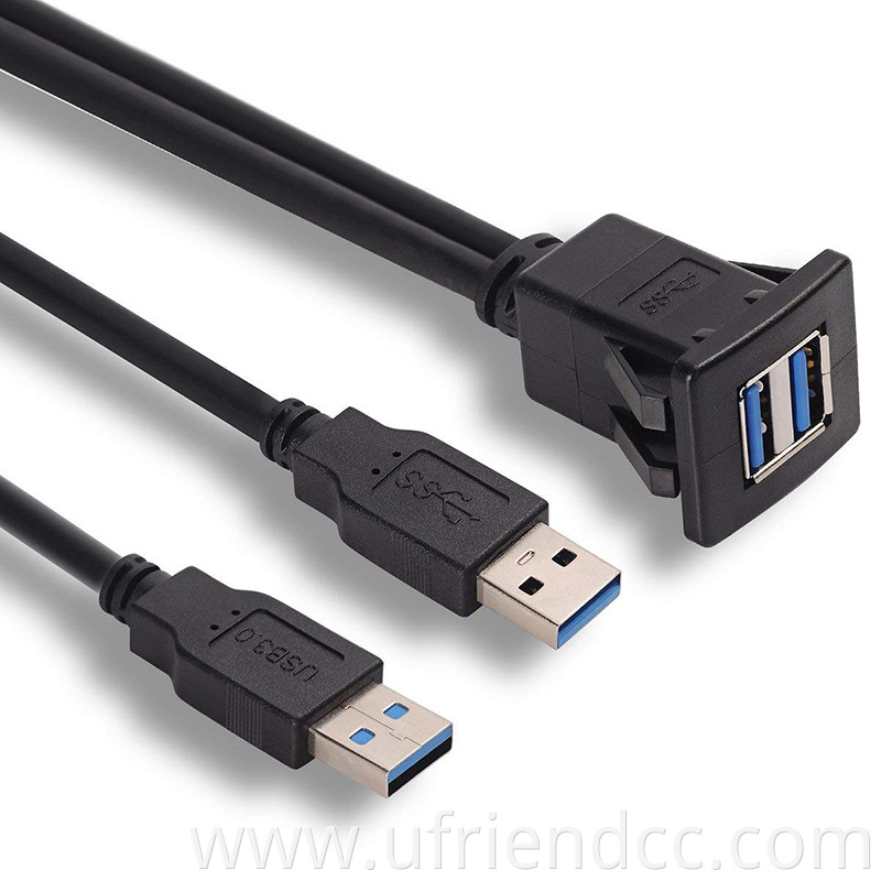 CUSTOM Male to Female Waterproof Flush Mount Dual USB3.0 Cable